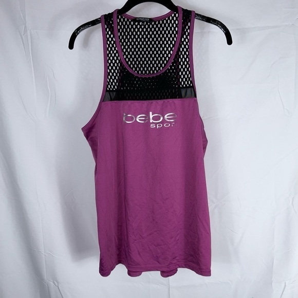 Bebe Sports Tank Top Crewneck Pullover Mesh Trim Cutout Workout Sleeveless Shirt - Picture 1 of 9